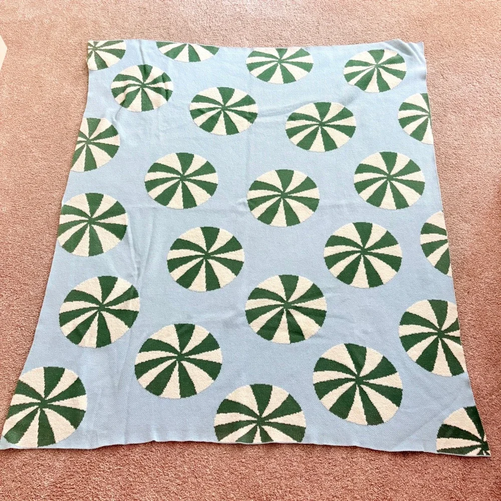 Anthropologie Throw Blanket Bonnie Jacquard 50x60 Blue Peppermint Holiday Knit